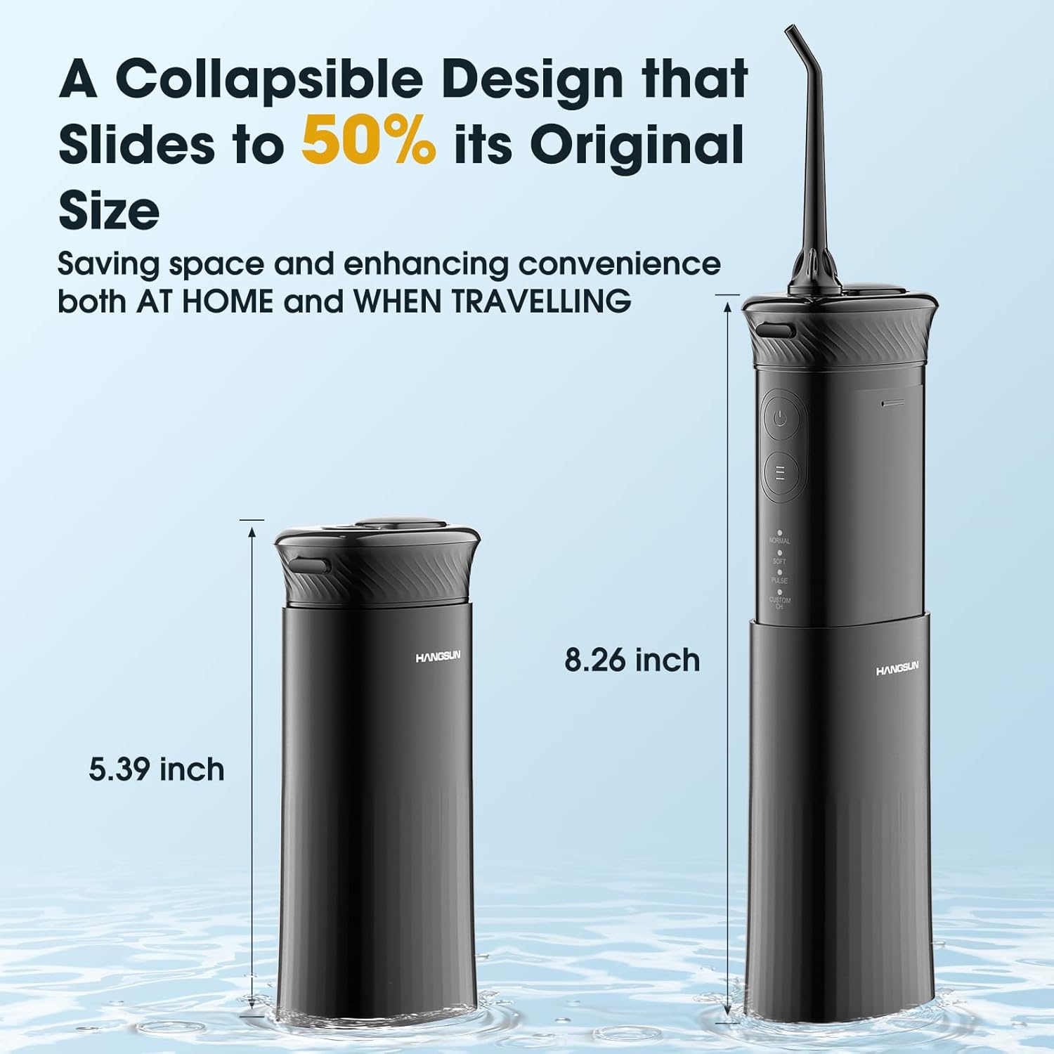 Hangsun Water Flosser Cordless Travel, Portable Dental Flossers for Teeth, Mini Electric Oral Irrigator HOC660, IPX7 Waterproof, Telescopic Tank & 6 Jet Tips, Home and Travel use