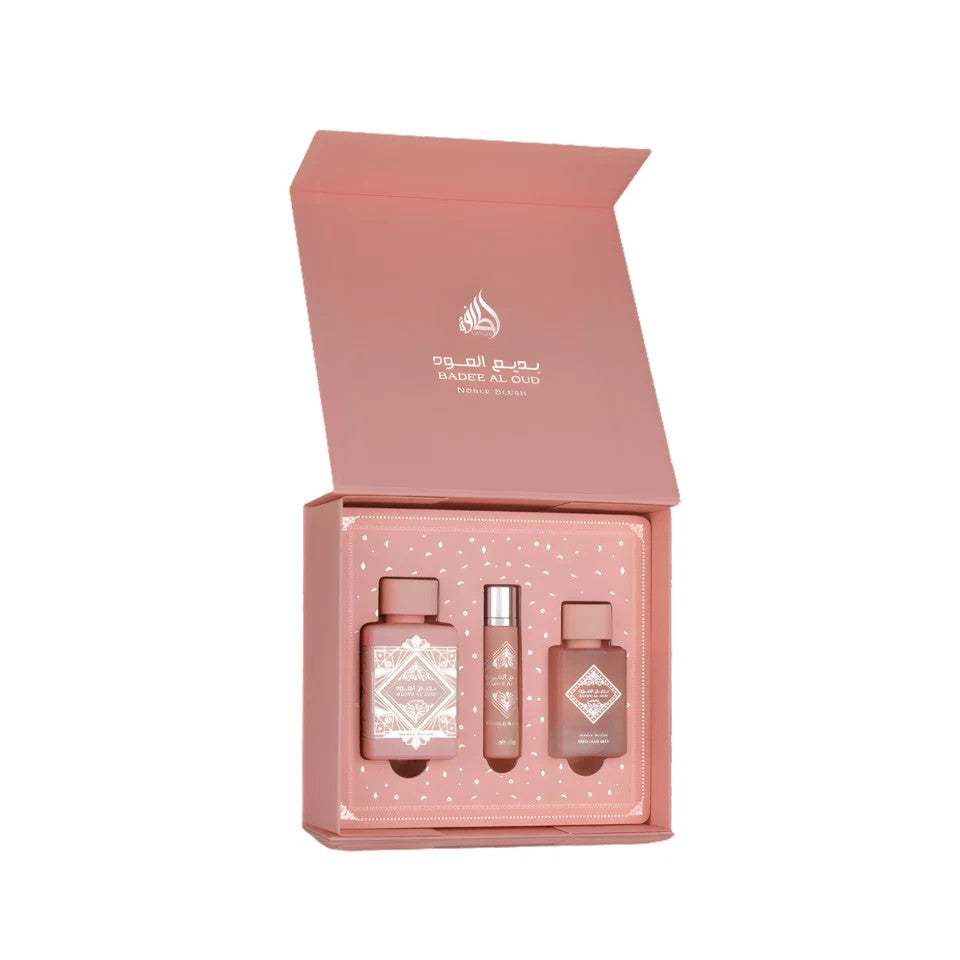 Bade'e al Oud Noble Blush | 100ml EDP, 12ml Travel Spray & 50ml Hair Mist | Lattafa Fragrance Giftset