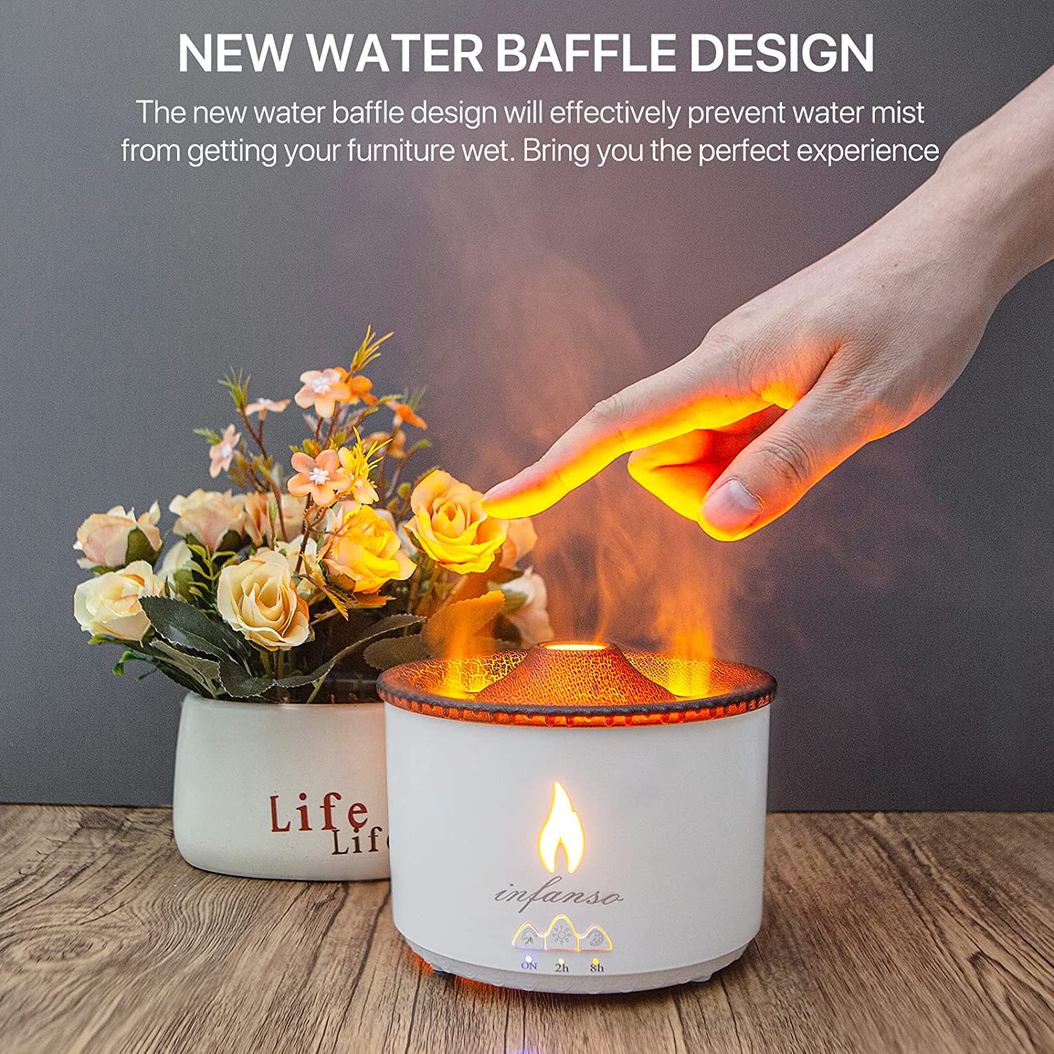 InFanso 360ML Essential Oil Diffuser Volcano Humidifier 2 Mode Flame Diffuser for Spa Home Office Yoga Aromatherapy Diffuser Auto-Off Protection